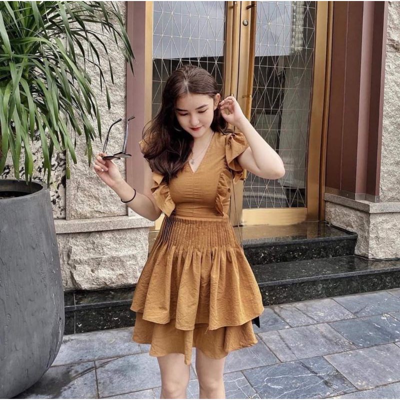 Đầm Nữ Hàng Thiết Kế 🌺 FREESHIP 🌺 Váy Xếp Ly 2 Tầng Tay Cánh Tiên Đi Chơi, Dạo Phố, Dự Tiệc - LH98