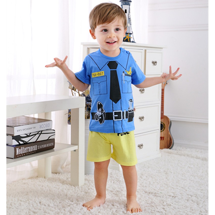 Bộ Đồ Đồng Phục Cảnh Sát 2 Món Áo Thun + Quần Short Cho Bé Trai