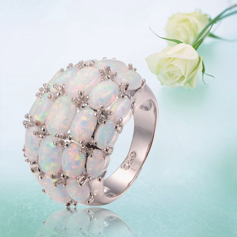 Nhẫn Bạc Đính Đá Opal Phong Cách Cổ Điển