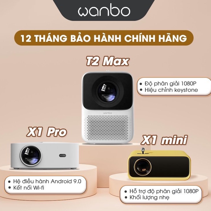 Máy chiếu mini không dây Wanbo T2 MAX / X1 PRO/ MINI(Phiên bản quốc tế, Phiên bản kết nối WIFI,HD 1080P,máy chiếu 4k)