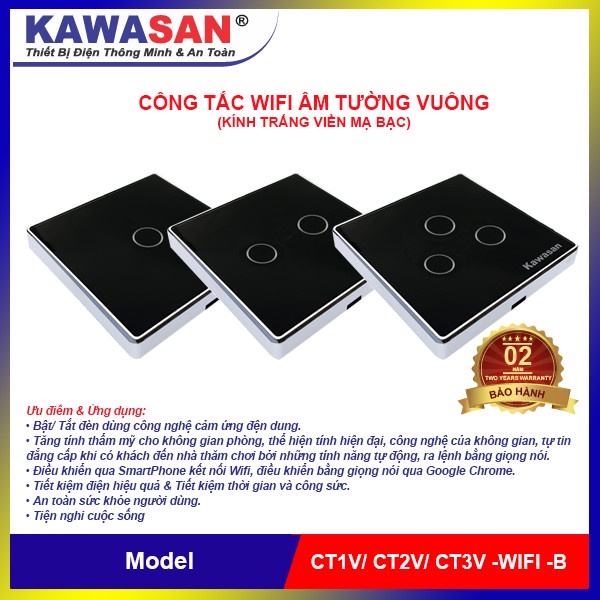 CÔNG TẮC WIFI ÂM TƯỜNG VUÔNG CT-WIFI-BV (KÍNH ĐEN VIỀN MẠ BẠC)