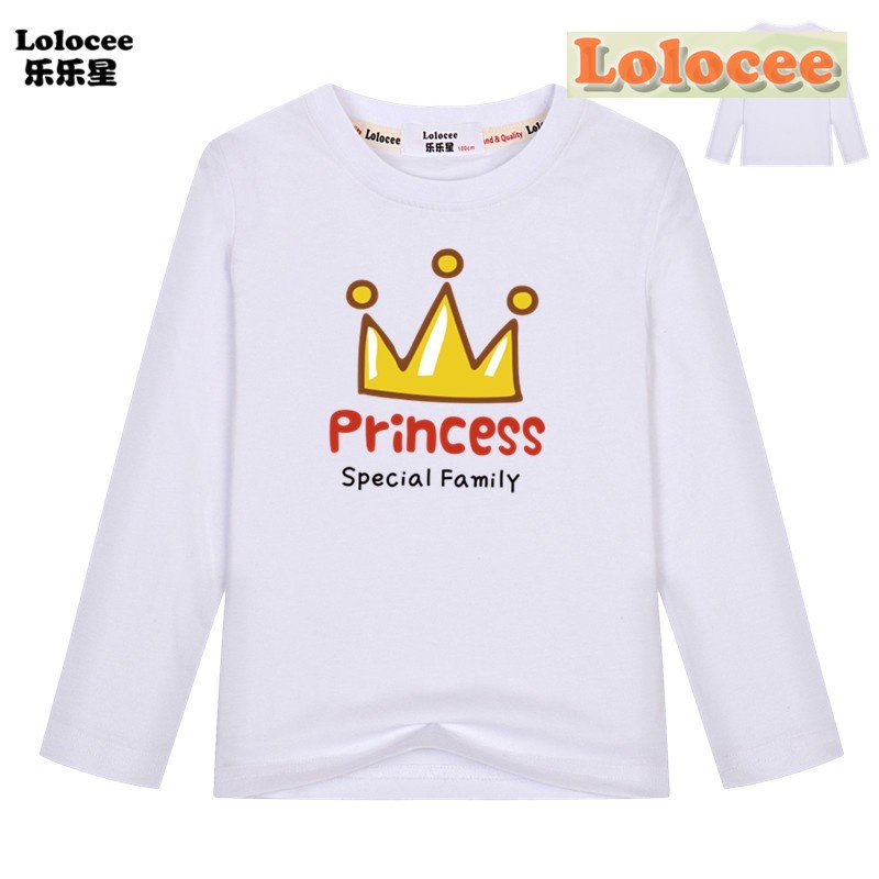 mới áo thun cotton tay dài in hình vương miện công chúa dành cho bé gái