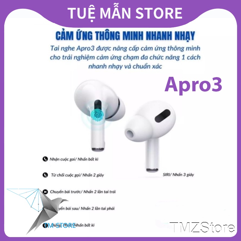 tai nghe bluetooth không dây tai nghe nhét tai Apro 3 TMZ Shop wireless 5.0,màn hình led kỹ thuật số hiển thị pin