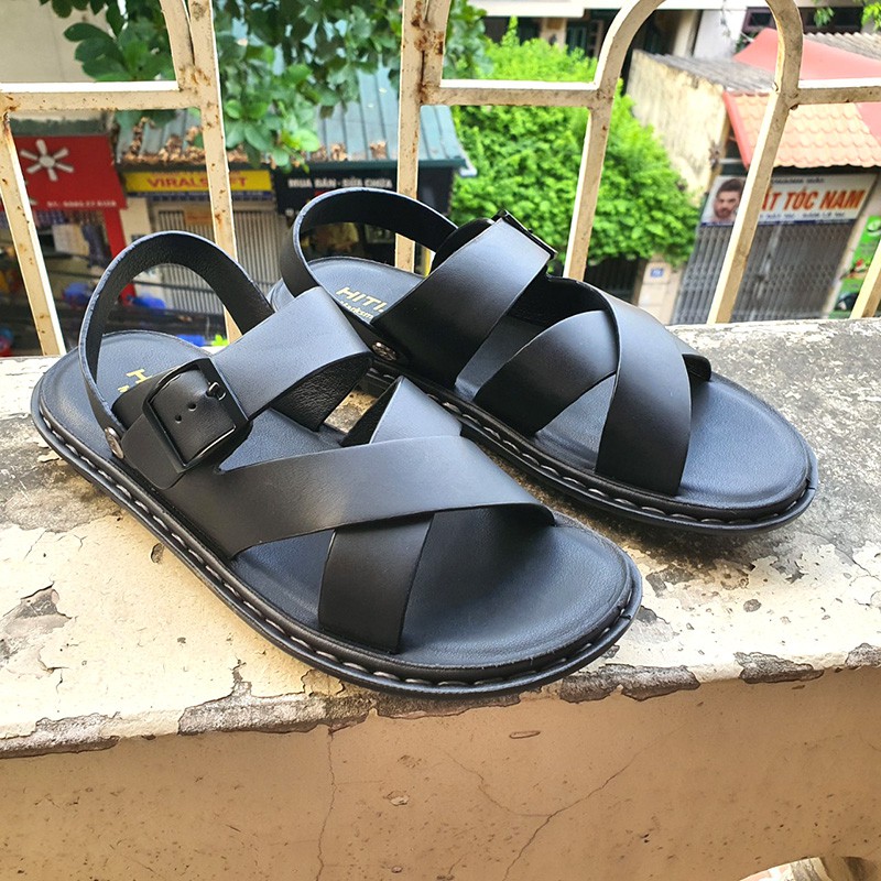 Sandal Nam Quai Chéo Da Bò Thật Cao Cấp Xịn Đẹp Đế Mát Xa Siêu Mềm Êm - HANO 0985