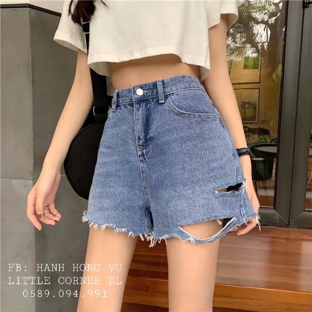 Quần short jeans lưng cao rách sườn đùi ulzzang kèm ảnh thật hàng sẵn