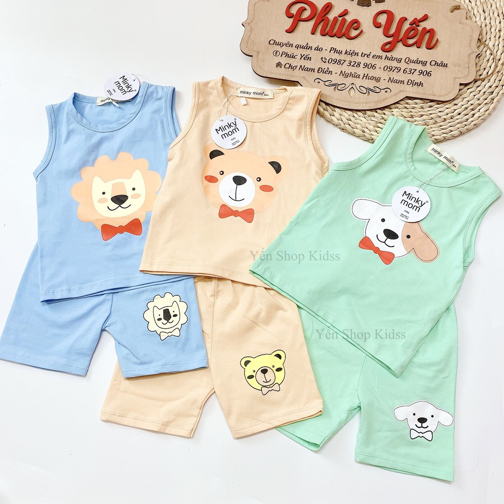 Sale !!! Bộ Ba Lỗ Cotton 100 % Minky Mom In Họa Tiết Gấu-Chó-Sư Tử Cho Bé_Super Sale (9-19kg) (1313 )