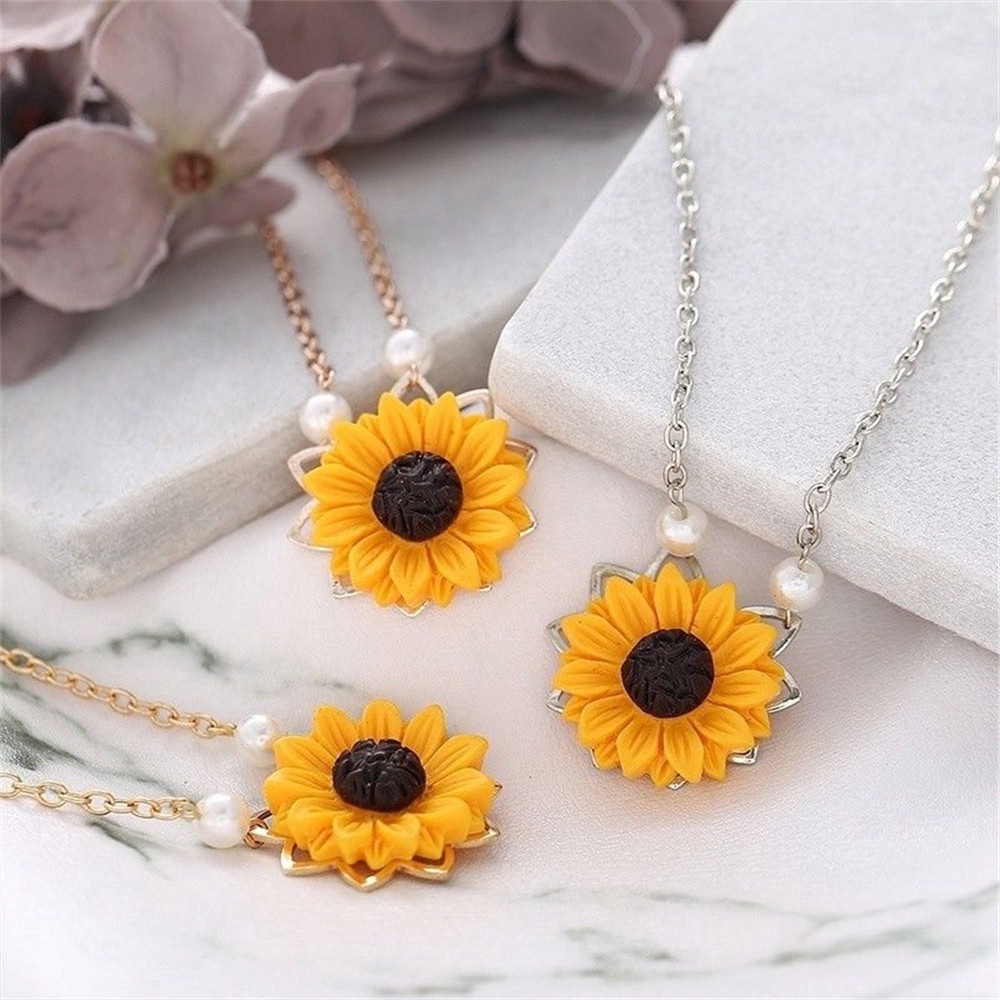 Vòng cổ mặt hoa hướng dương nhựa phong cách Hàn Quốc cho nữ