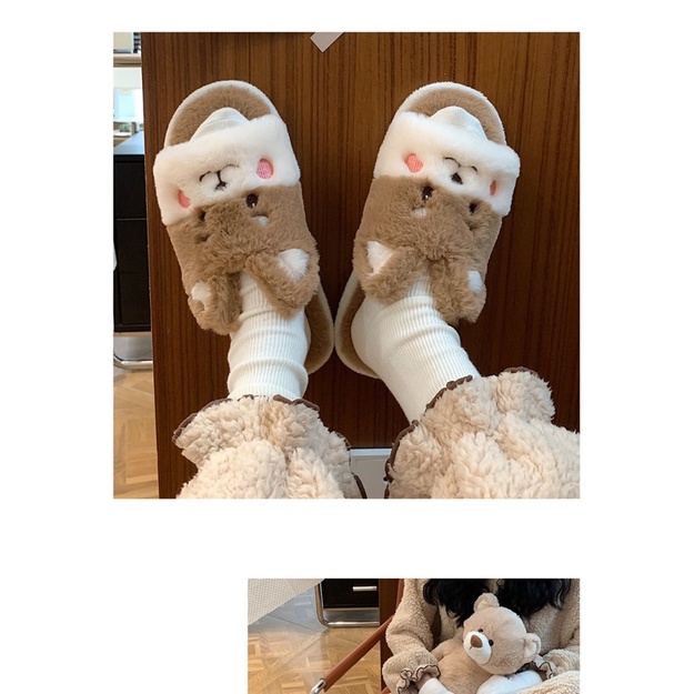 29CAM] (hàng sẵn ) Dép bông thỏ nâu cute đế xốp lông mịn chống trơn đi được cả ngoài đường