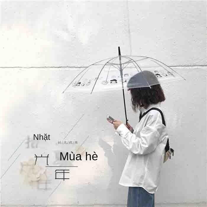 ô trong suốt học sinh dù nữ Nắng mưa cô gái phong cách Hàn Quốc Tay cầm dài bán tự động Tươi