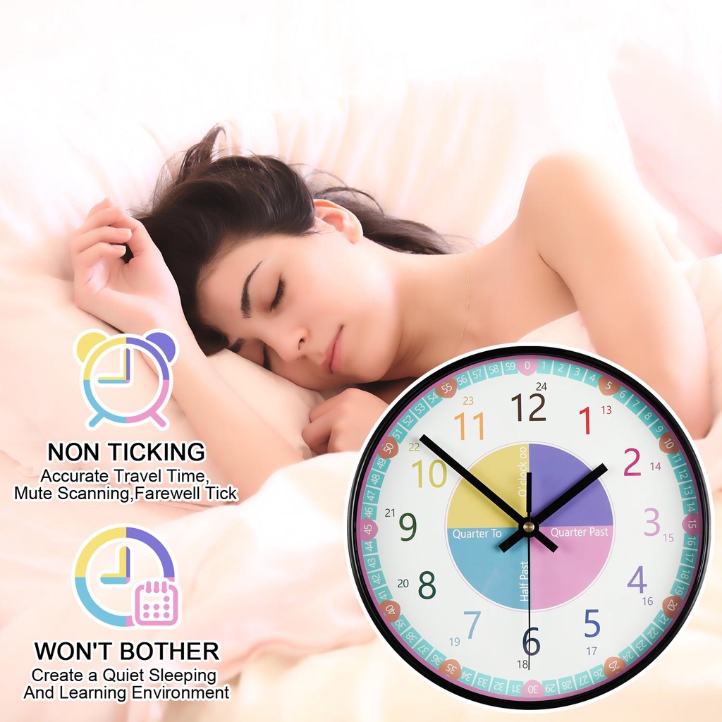 CONOPERY Đồng Hồ Treo Tường Dạy Học Trang Trí Phòng Ngủ Cho Bé Yên Tĩnh