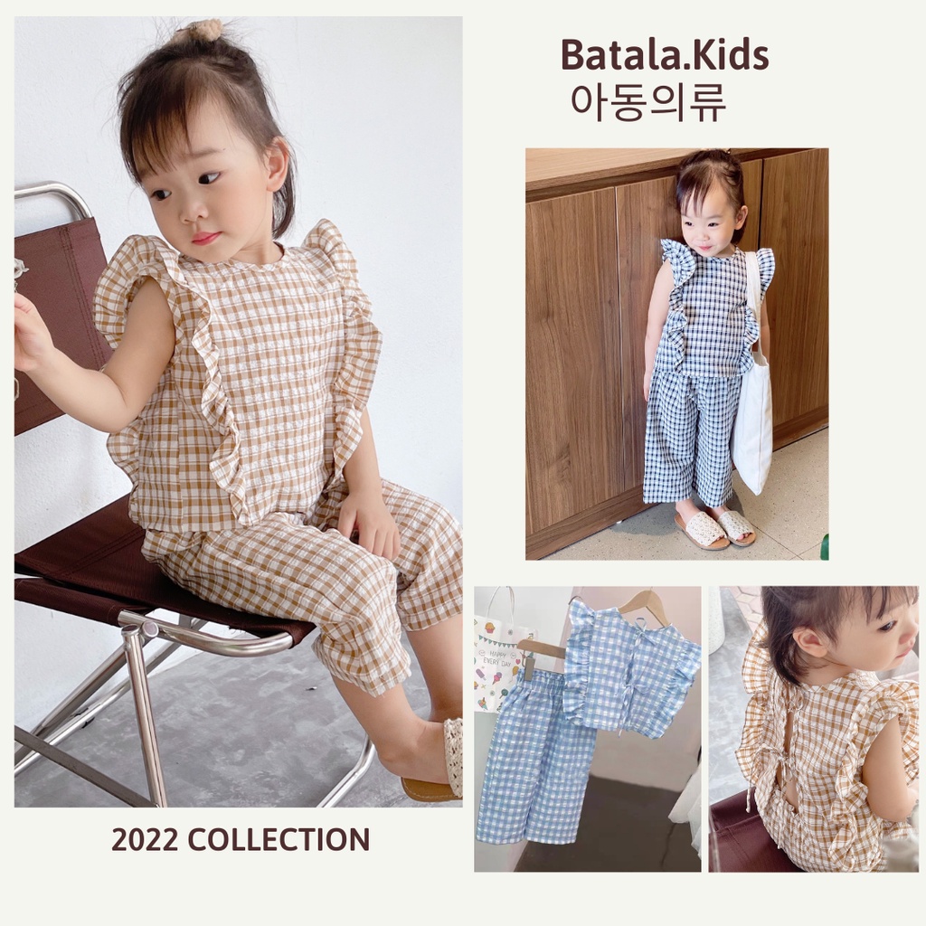 Set quần áo bé gái Batala kids, đồ bộ bé gái mùa hè chất thô mền thoáng mát đi chơi đi biển cho bé từ 8-23kg