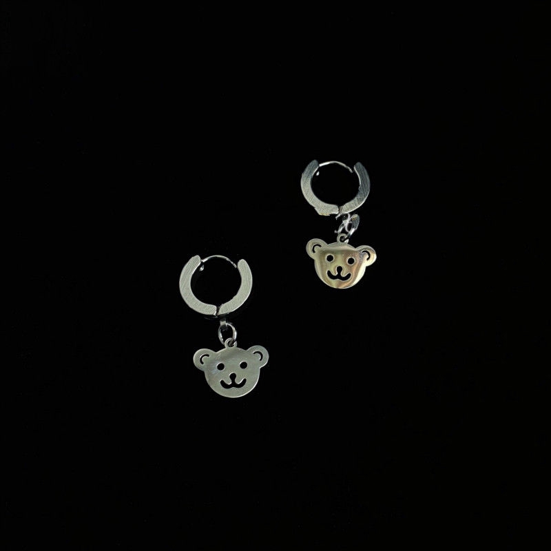 Bông Tai Bằng Thép Titan Hình Gấu Phong Cách Hip Hop Cá Tính