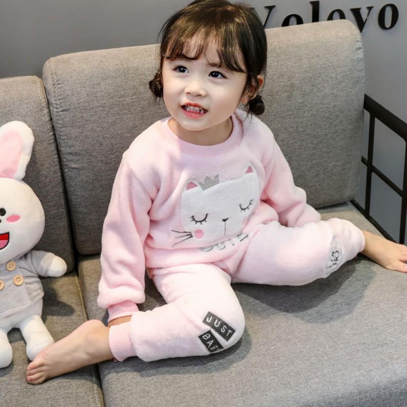 Bộ Đồ Ngủ Cotton In Hình Mèo Đáng Yêu Cho Bé Gái