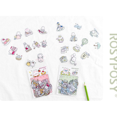 Bộ 40 sticker Hình  RosyPosy Trang Trí Sticker DIY Miếng Dán Trang Trí Sổ Tay Hình Hoa Xinh Xắn