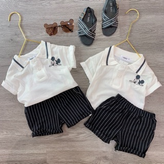 Set bộ polo mickey quần kẻ sọc