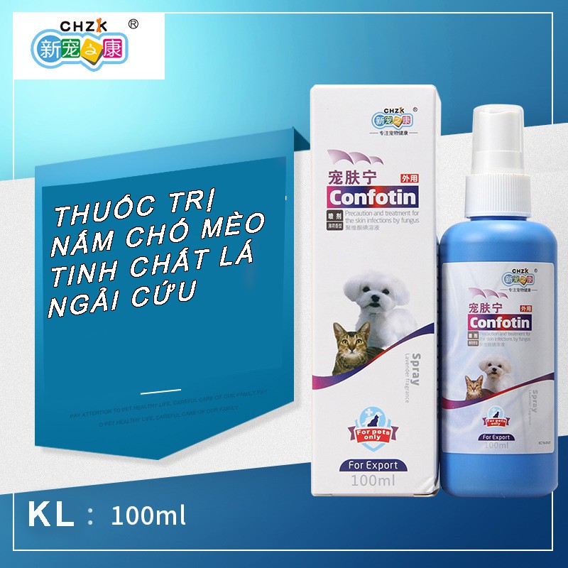 Thuốc trị nấm cho mèo chó CHZK CONFOTIN - 100ML- tinh chất ngải cứu kháng viêm và mau lành vết thương csp30