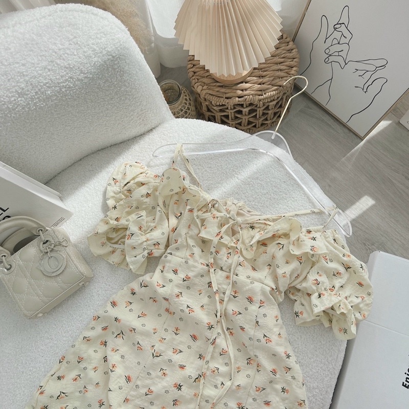 Đầm Hoa Cô Vuông Tay Bo Bèo🦋FREESHIP🦋 Váy Hoa Nhí Siêu Xinh