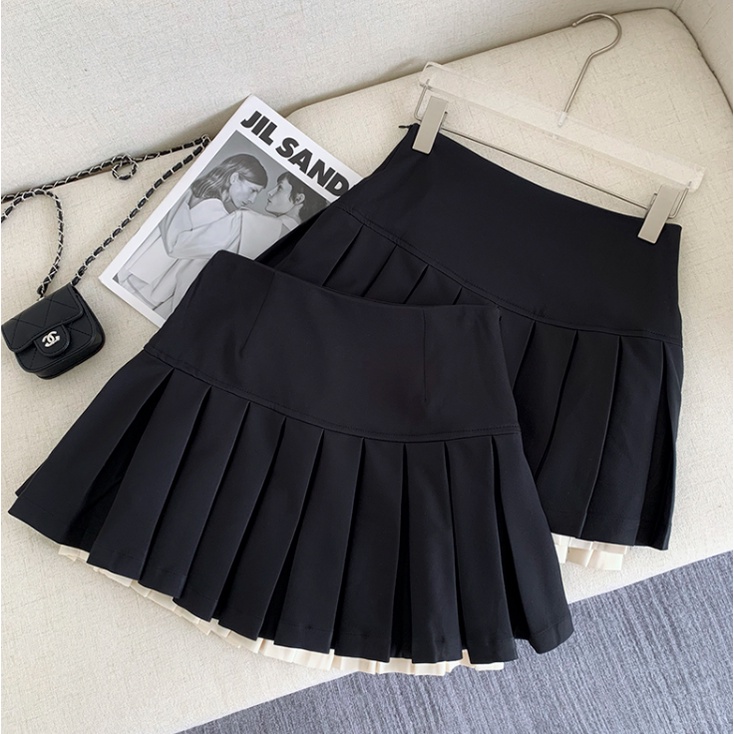 Chân váy xếp ly 2 lớp trắng, đen lưng cao | BigBuy360 - bigbuy360.vn