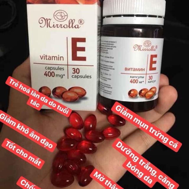 Vitamin e đỏ của nga hàng mới toanh ạ hành có sẵn tại shop ạ , giá 220.000đ, 1 hộp có 30 viên , hàm lượng 40mr