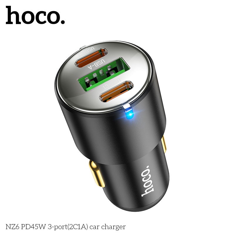 Bộ Sạc Xe Hơi NZ6 PD45W+ Q.C 3.0 Cao Cấp Hỗ Trợ 2 Cổng Type C, 1 USB-A