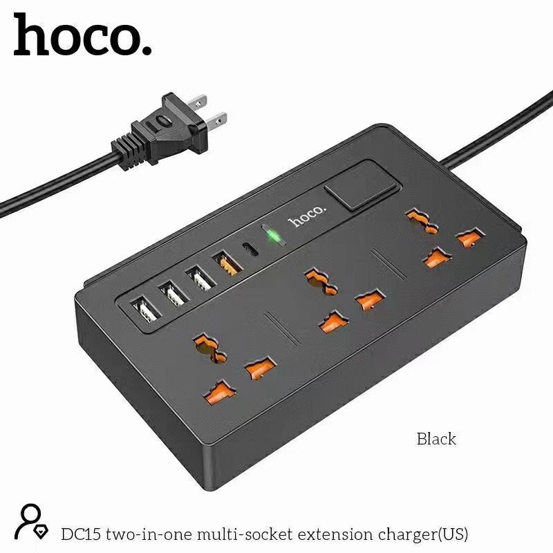 Ổ Cắm Điện Đa Năng Hoco DC15 - Sạc nhanh PD18W, QC18W Hỗ Trợ Cổng Type-C, AC & 4 Cổng USB Tiện Dụng [CHÍNH HÃNG]