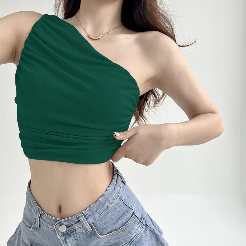 Áo Tank Top Một Dây Lệch Tà Màu Trơn Thời Trang Cá Tính Cho Nữ