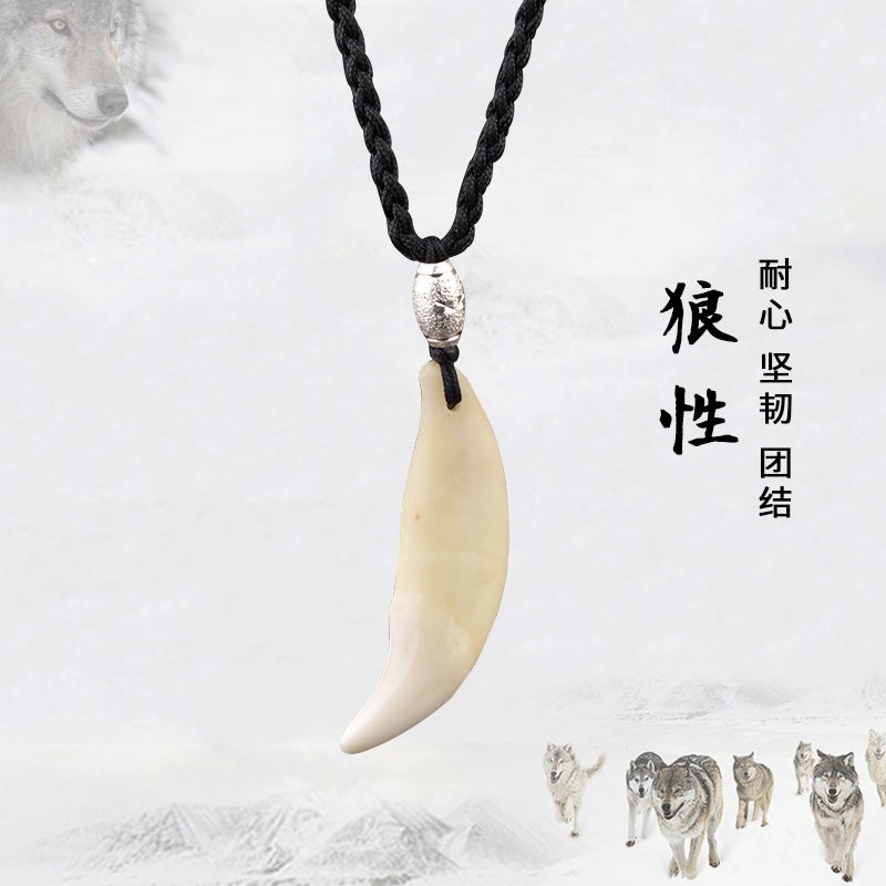 Mặt dây chuyền Răng Sói Vòng cổ Chó Đen Thật 925 Bạc Con Chuyển Hạt để xua đuổi những cặp nam nữ độc đoán có xươngP