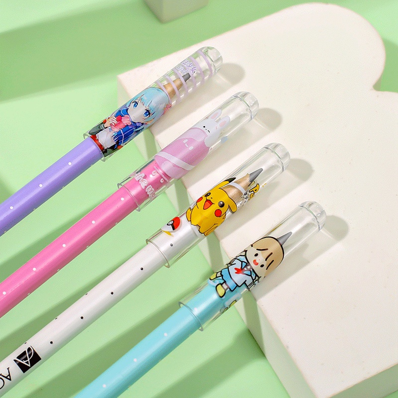 Set 6 Nắp Nhựa Bảo Vệ Bút Chì wj002 Họa Tiết Hoạt Hình Dễ Thương