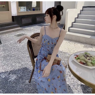 Đầm maxi hoa hở lưng đan dây