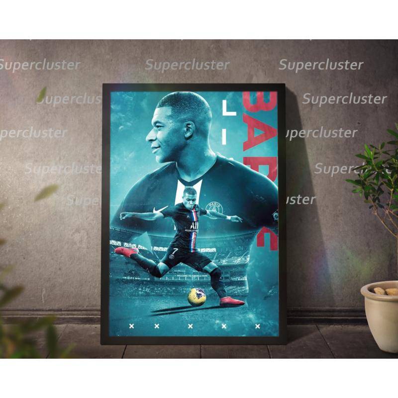Tranh Vải Bạt Treo Tường In Hình Cầu Thủ Bóng Đá Mbappe