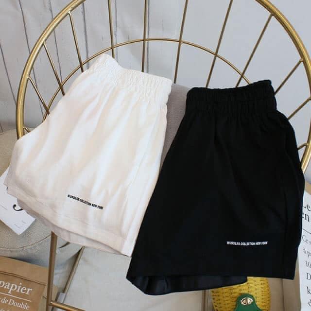 Quần đùi nữ mặc nhà phong cách ulzzang in chữ dáng rộng cạp chun