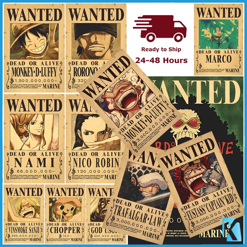 Poster lệnh truy nã One Piece Luffy gear 5 nika poster vintage dán tường phòng ngủ MS: 327