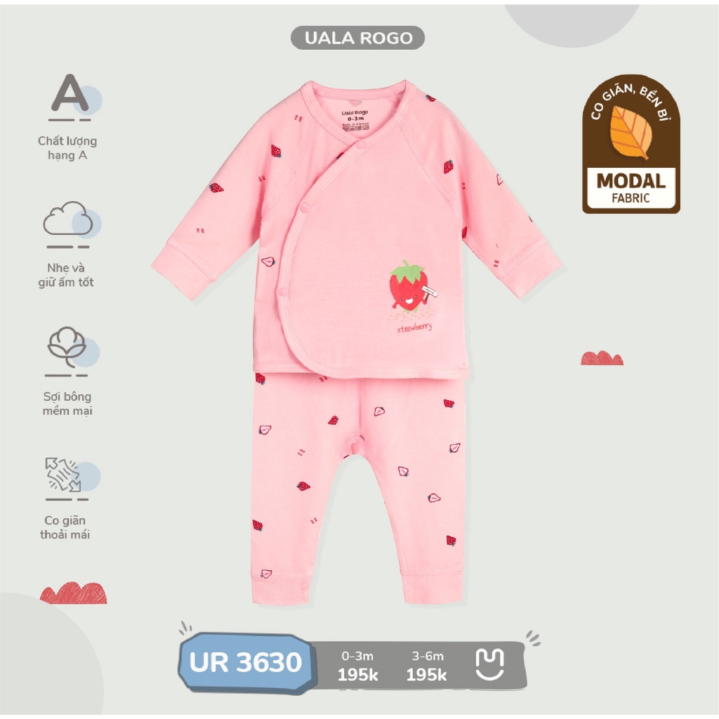 Bộ quần áo sơ sinh Ualarogo vải Modal Fabric cúc bấm chéo co giãn mềm mịn 3630