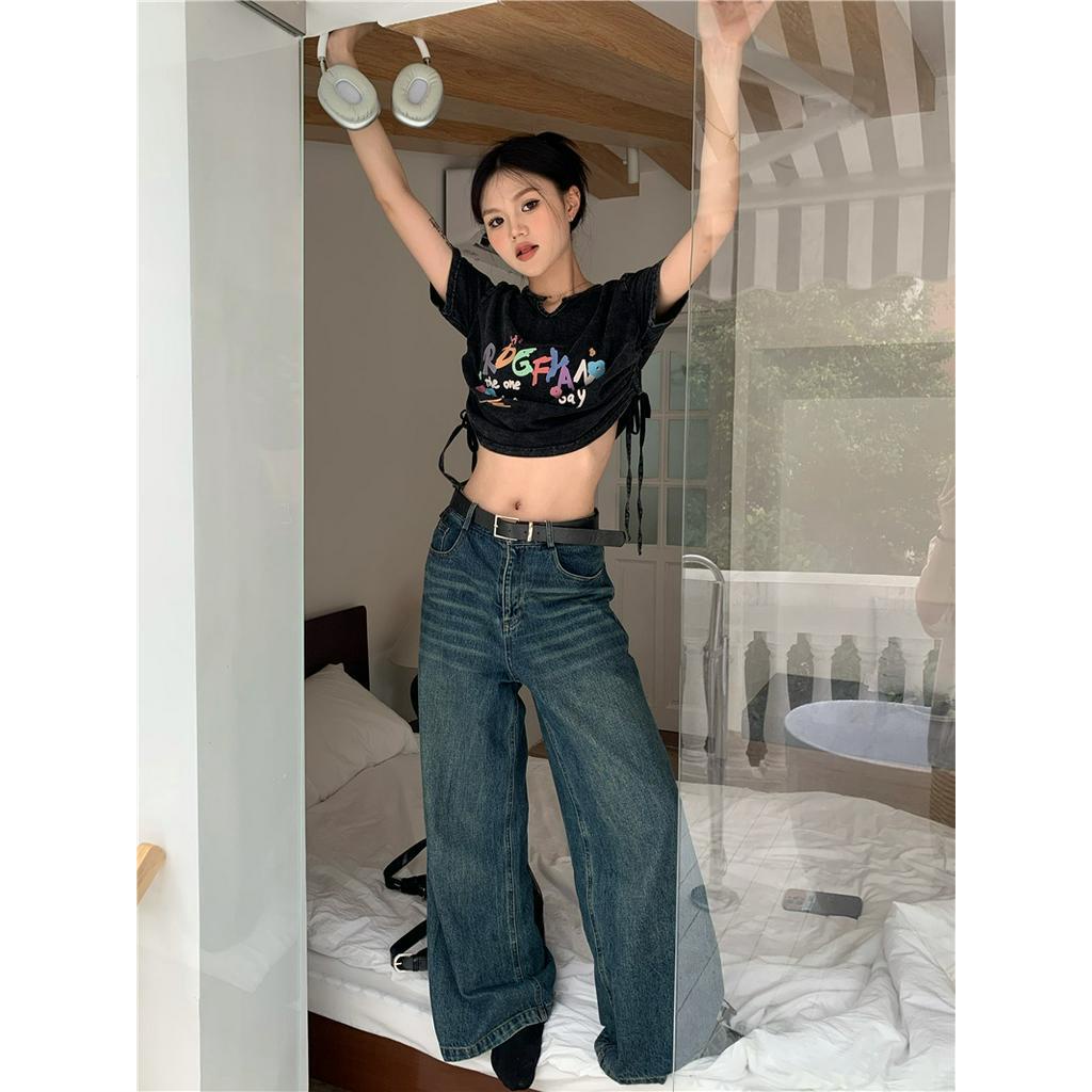 64189 Áo Thun Dây Rút Ngắn Phong Cách Đau Khổ