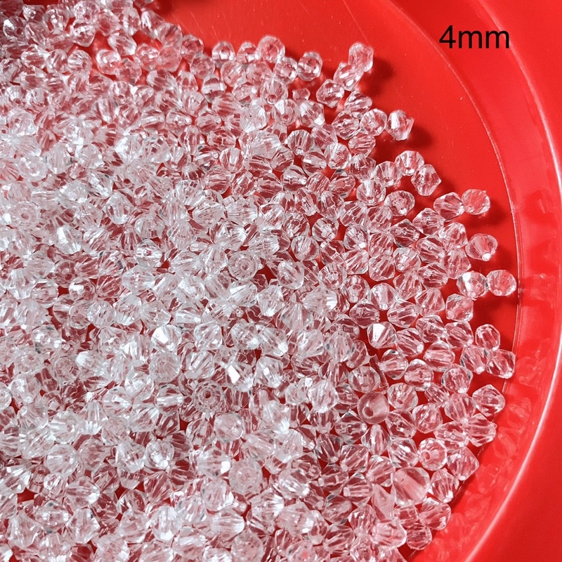 50g Hạt nhựa hình thoi, vát cạnh, tròn màu trắng 3mm 4mm 5mm