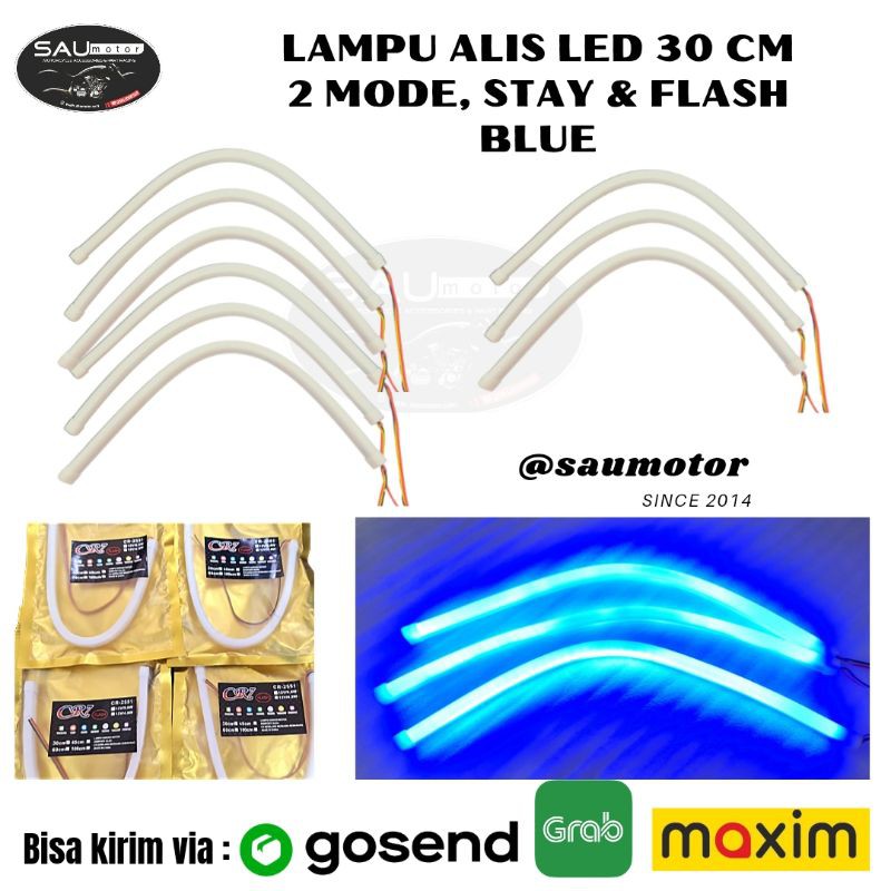 Dây Đèn Led 30cm 2 Chế Độ Ánh Sáng Xanh Dương Cho Xe Mô Tô