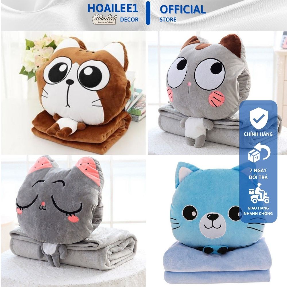 Chăn gối văn phòng hình thú HOAILEE1 bộ chăn gối văn phòng 3 in 1 có mền hình thú hoa quả mẫu mã đa dạng