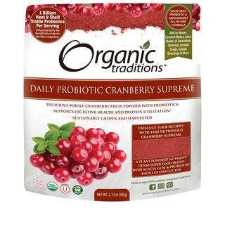 Bột lợi khuẩn việt quất hữu cơ Organic Traditions 60g Daily Probiotic Cranberry Supreme