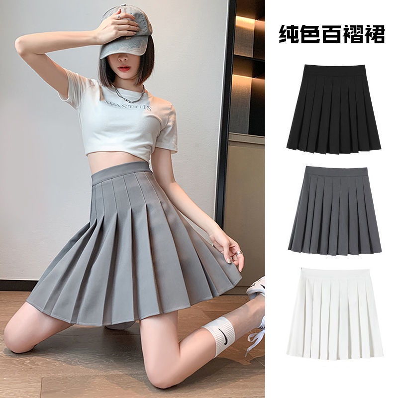 Chân Váy Chữ A Lưng Cao Màu Trơn Thiết Kế Xếp Ly Thời Trang Cho Nữ