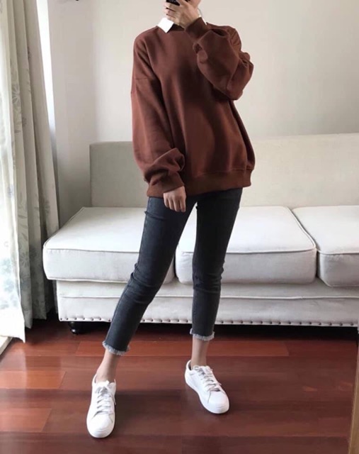 Áo Sweater Basic Tay Dài Nỉ Bông Kèm Video