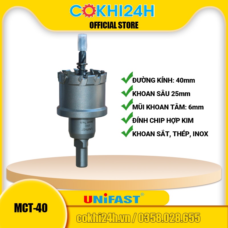 Mũi khoét 40mm Unifast MCT-40 hợp kim [ Phi 40 ]