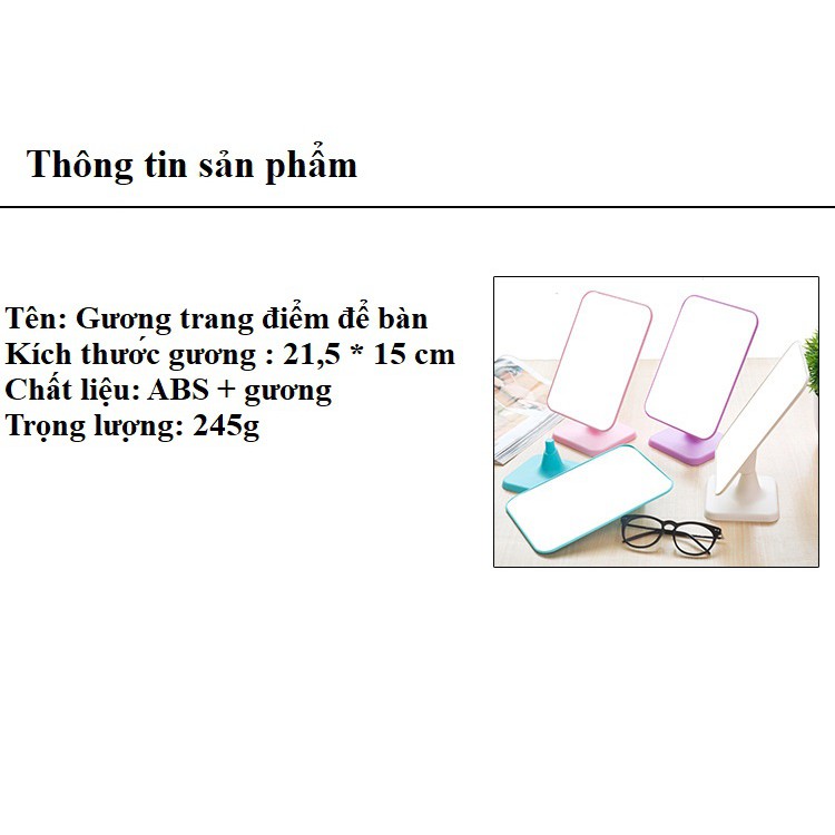 Gương trang điểm vuông để bàn một mặt, gương trang điểm công chúa, gương làm đẹp