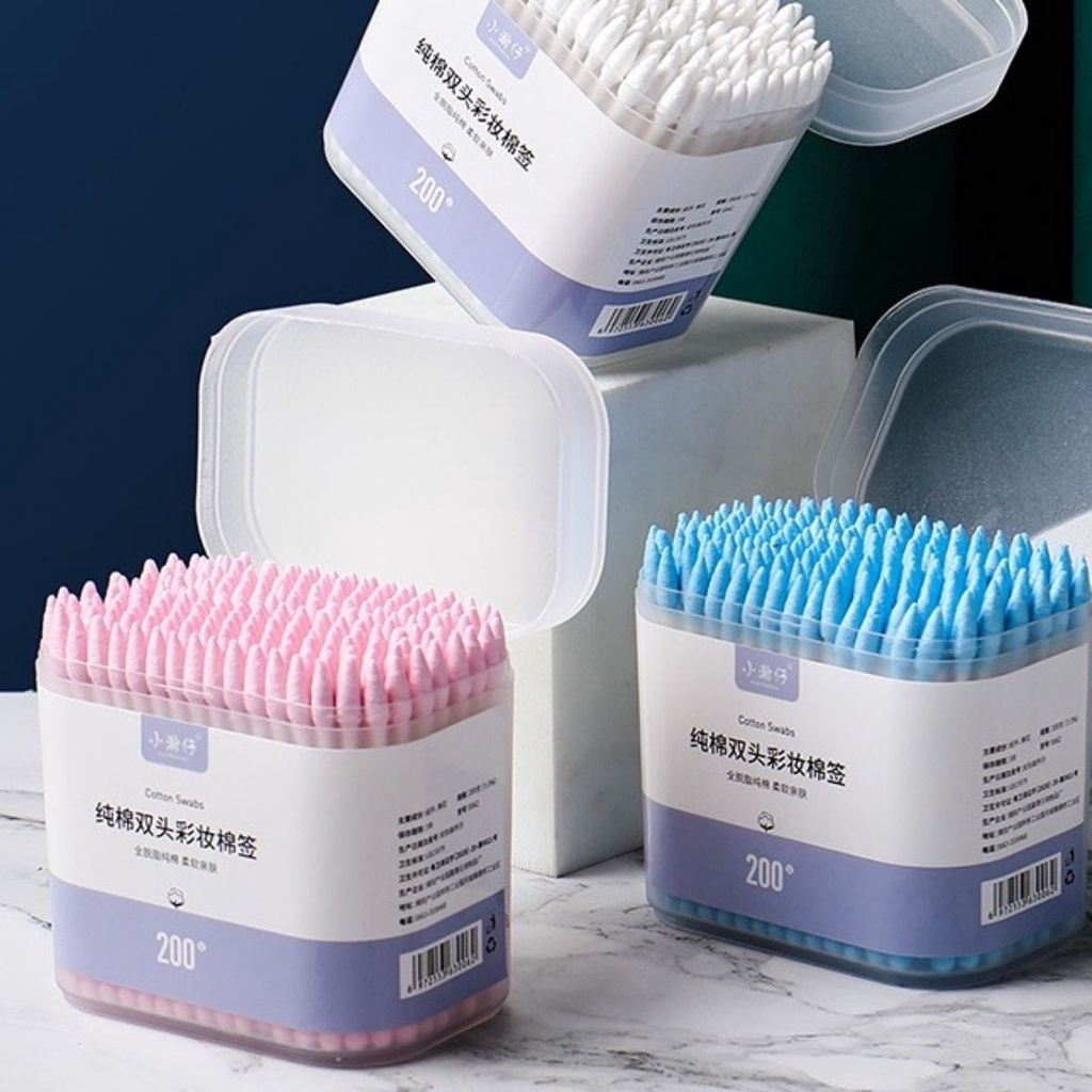 Tăm Bông Bịch 100 tăm bông ngoáy tai thân gỗ cứng cáp đầu tròn Kotic_shop