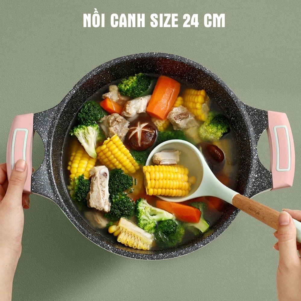 Nồi đáy từ vân đá cao cấp Cát Á - size 20-24cm - Tiện lợi, đa chức năng, phù hợp với mọi loại bếp