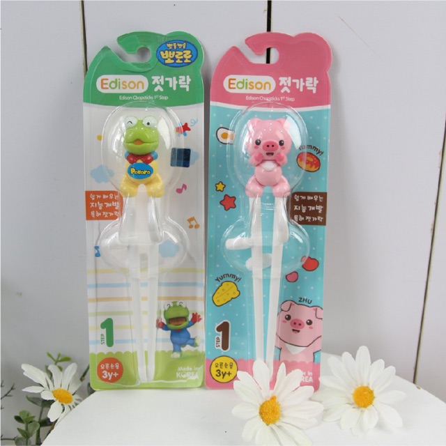 Đũa cho bé tập gắp tập ăn xỏ ngón bằng nhựa/ inox nhãn hiệu Edison Đồ dụng ăn dặm cho bé MADE IN KOREA
