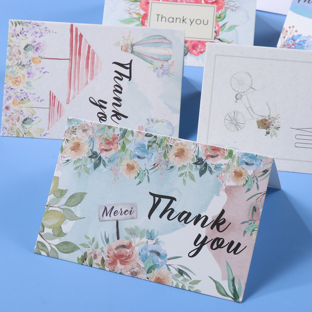 JANE 6Pcs/Pack 4x6inch Flower thank you letter Party Cardstock Appreciate Cards &quot;Thank You&quot; Cards Package Inserts Packet Praise Labels Online Retail Shopping Gift Navy Blue Watercolor Express Appreciate