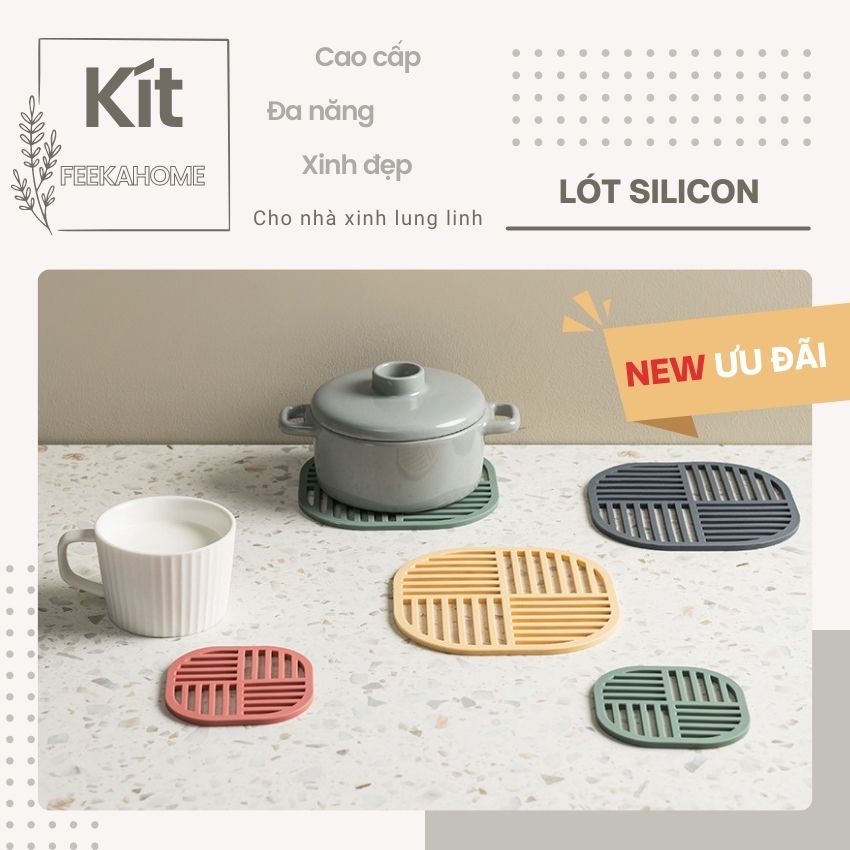 Miếng lót cốc cách nhiệt FEEKA silicon cao cấp, miếng lót nồi để bàn ăn - bàn làm việc siêu xinh