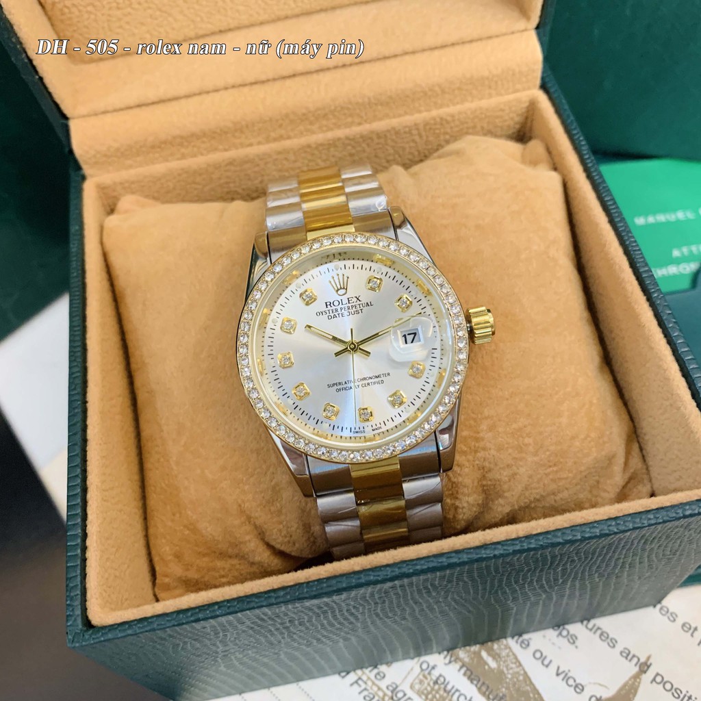 [Video thật] Đồng hồ nam nữ Rolex - unisex viền đá dây kim loại chống nước - DH505 ngochang108