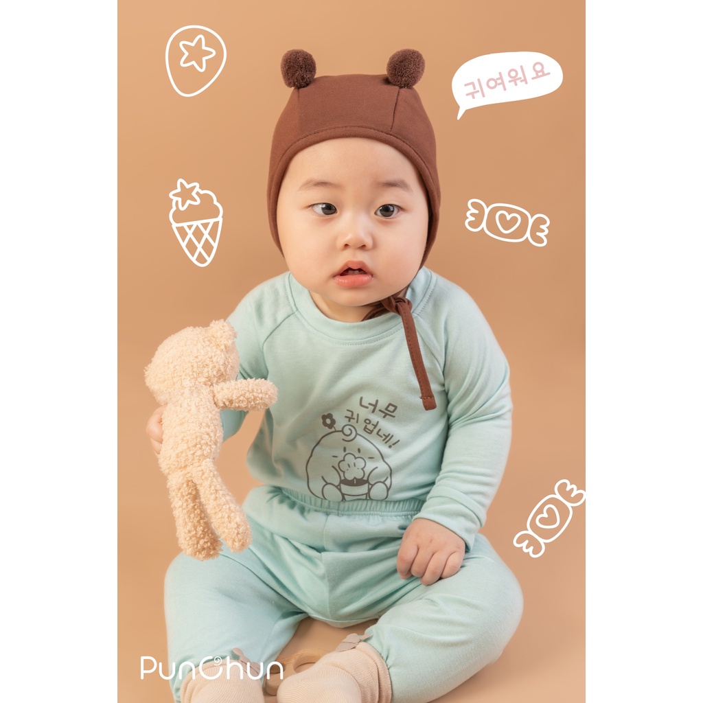[CHÍNH HÃNG] Bộ quần áo dài tay thu đông trẻ em chất liệu cotton raglan Punchun