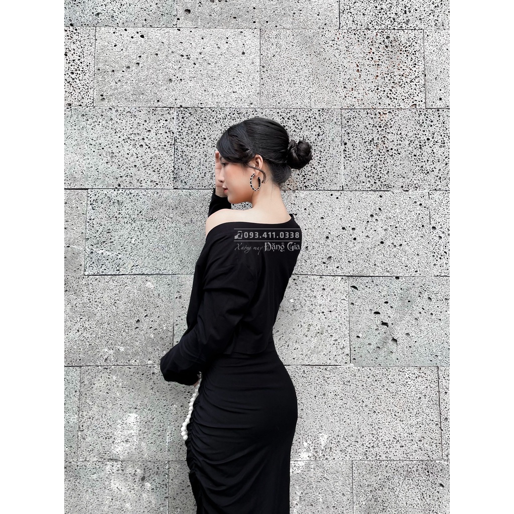 Combo đầm quây ngực và áo khoác croptop tay dài DG 4271